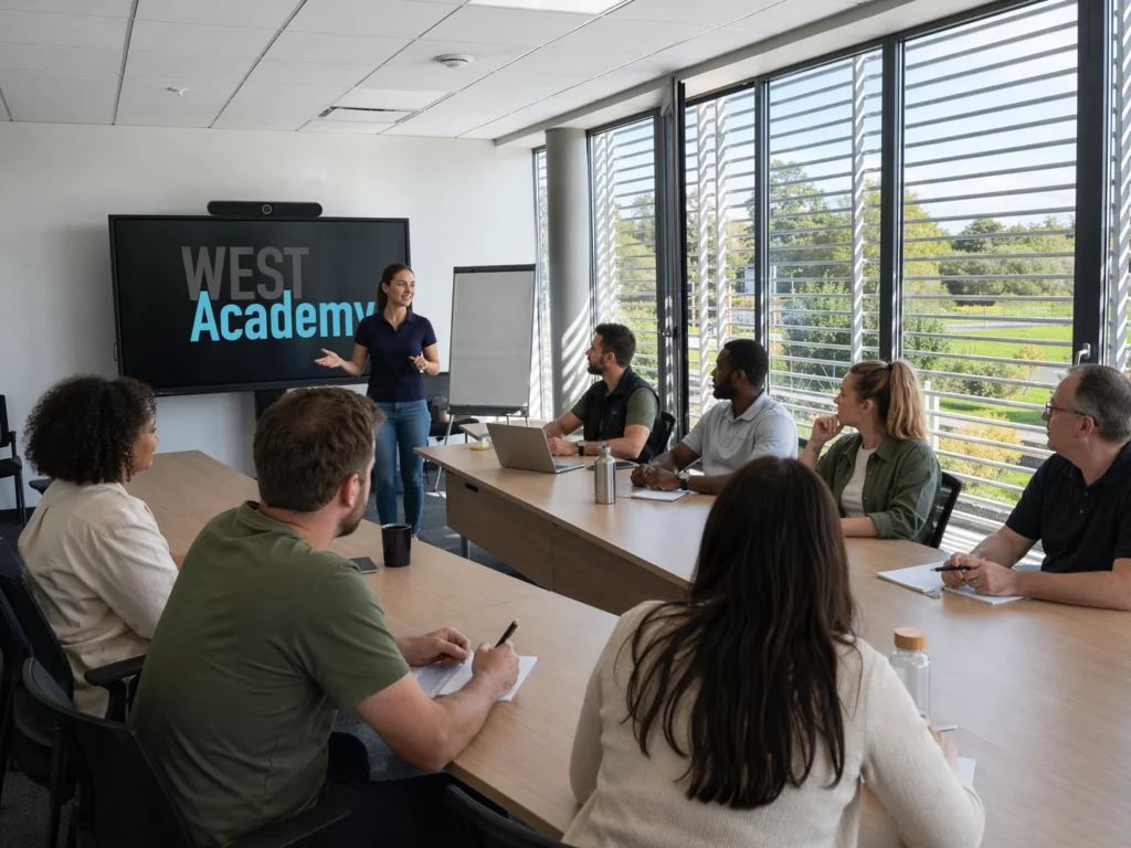 formations certibiocides dans une salle de formation éclairée avec une formatrice