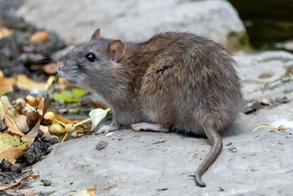 Rat gris brun dans la nature sur une pierre